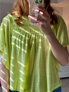 Smocked Yoke Flutter Sleeve Blouse in Lime